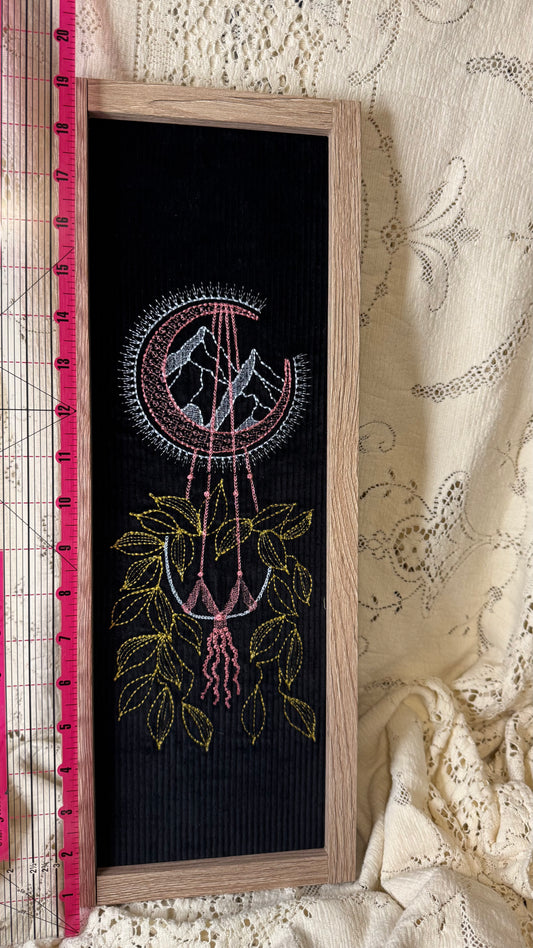 Growth by the Moonlight. Large 19” framed embroidery piece