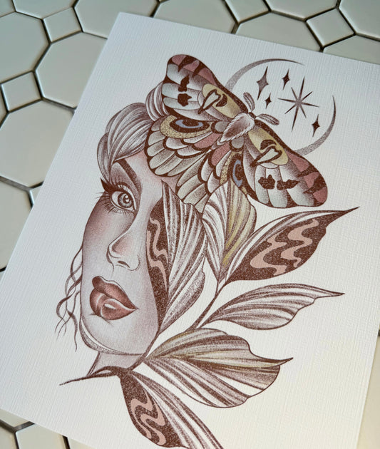 Lady and the moth |8”x10”| Jan mail club print