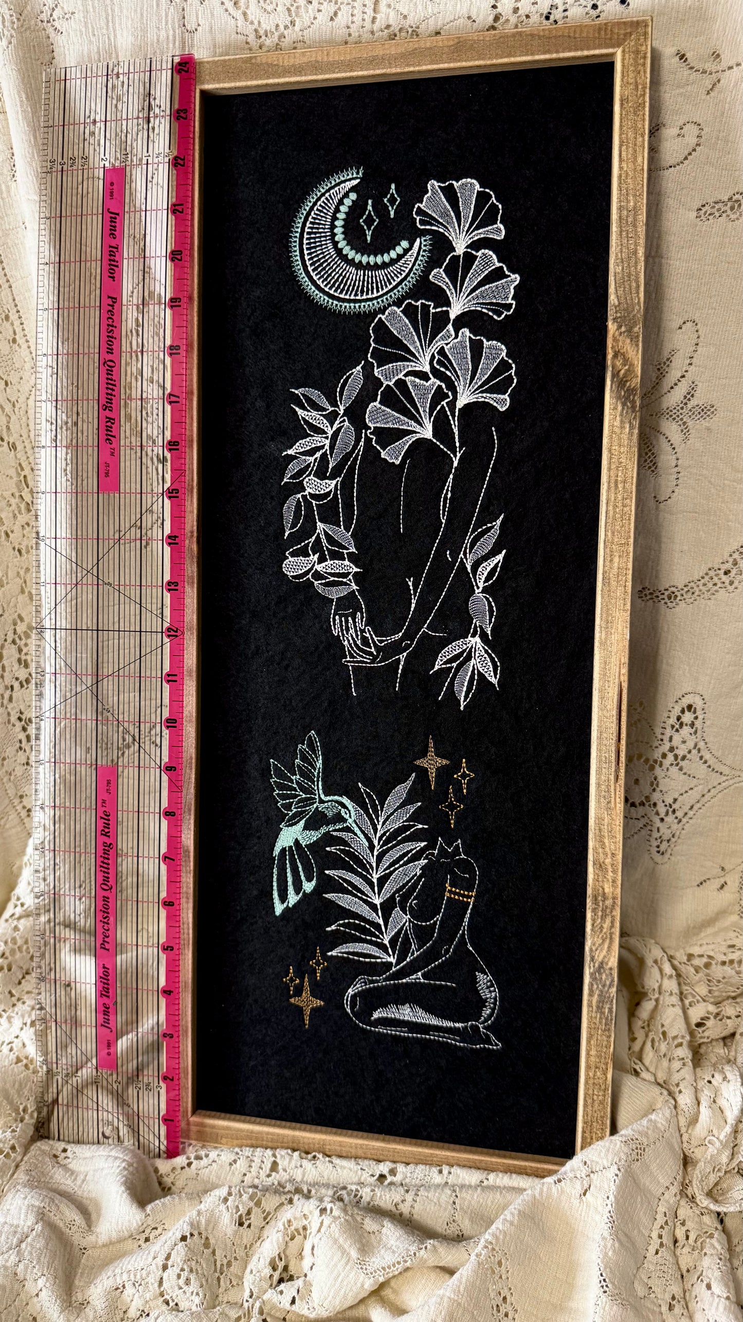 As above, So below: Large 24” framed double embroidery piece