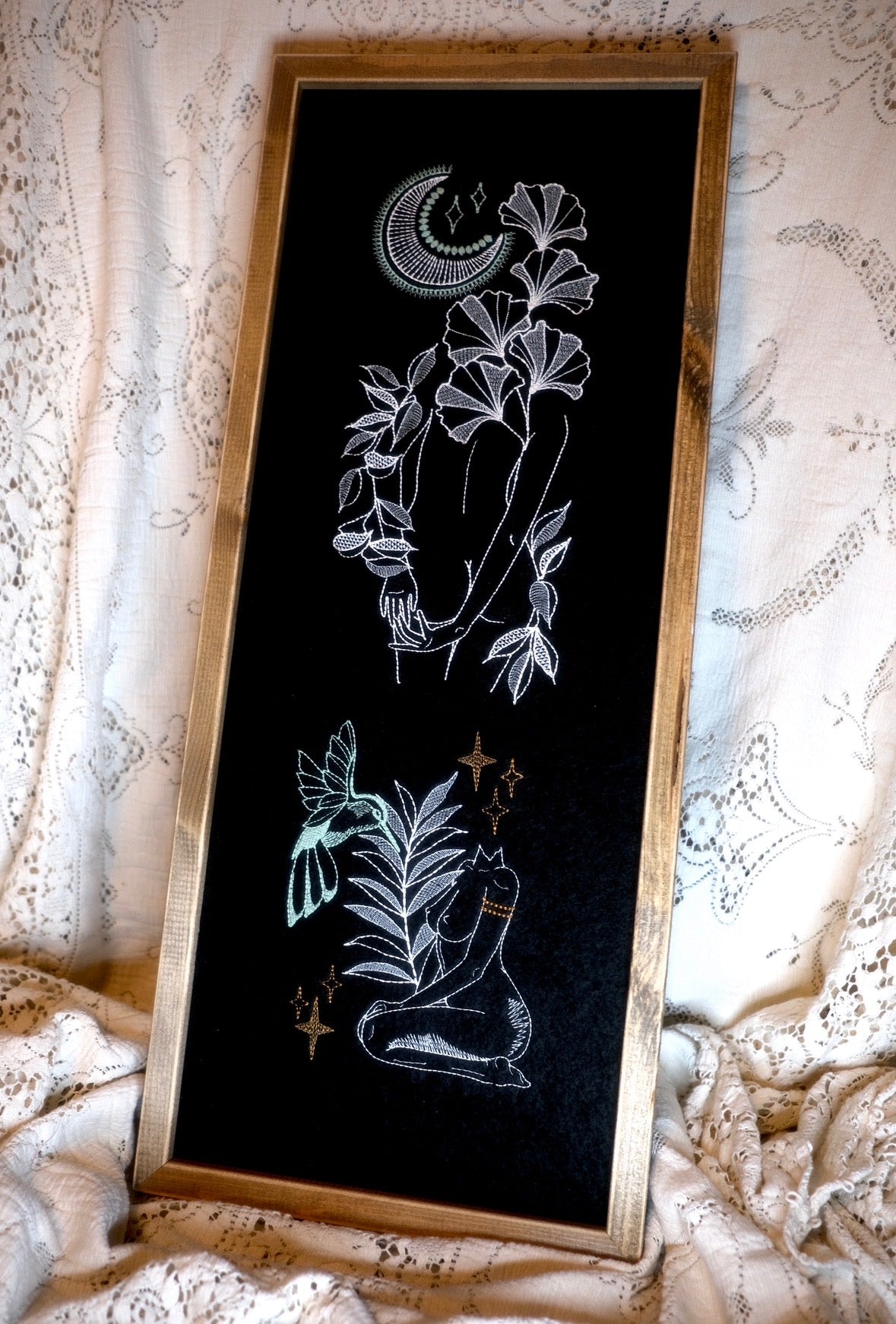 As above, So below: Large 24” framed double embroidery piece