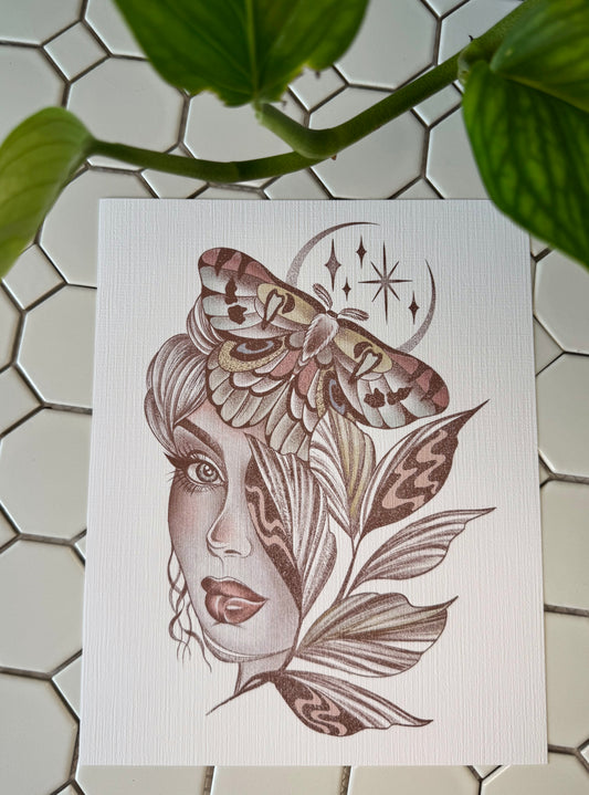 Lady and the moth |8”x10”| Jan mail club print