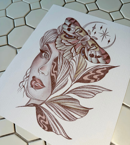 Lady and the moth |8”x10”| Jan mail club print