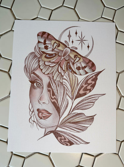 Lady and the moth |8”x10”| Jan mail club print