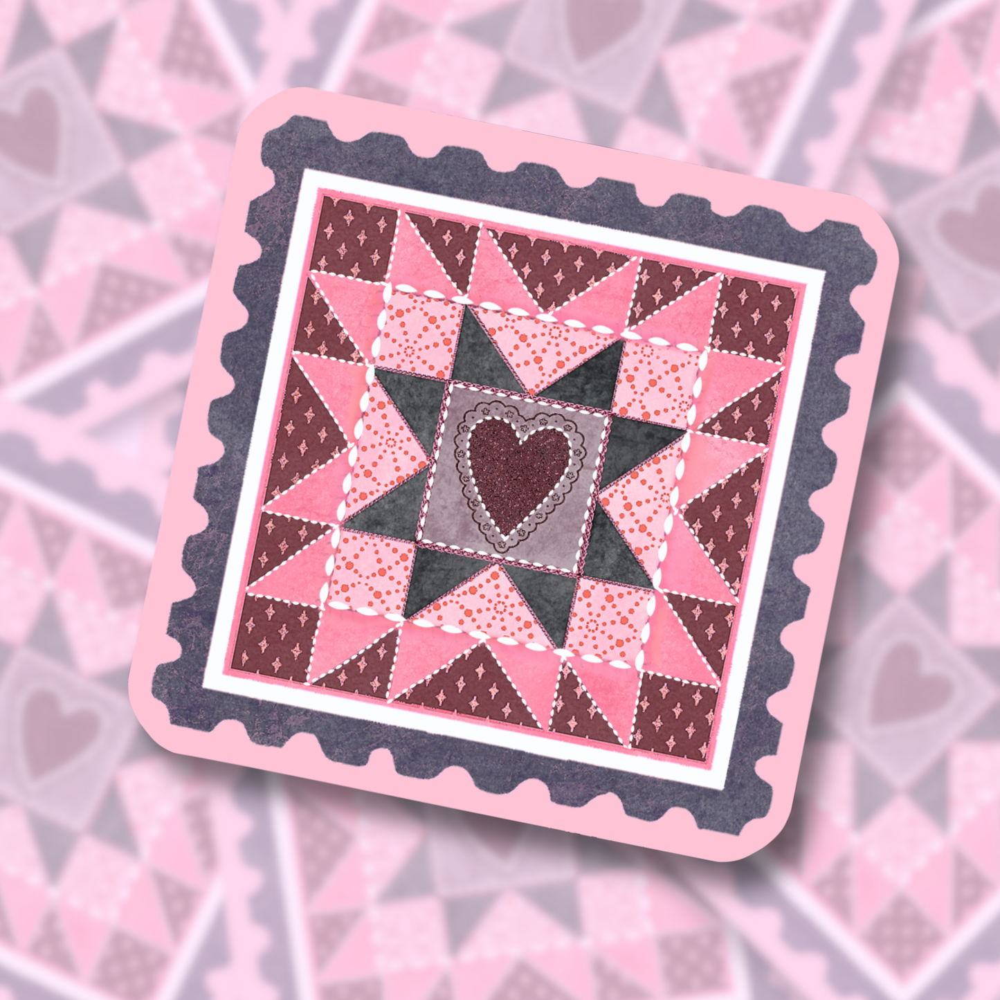 denim & dusty rose sawtooth quilt block | Vinyl Sticker