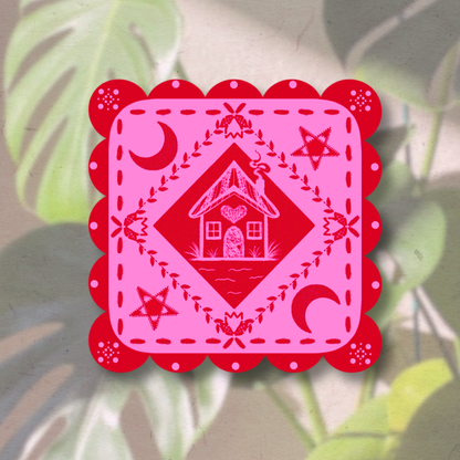 the pink house on the left | Vinyl Sticker