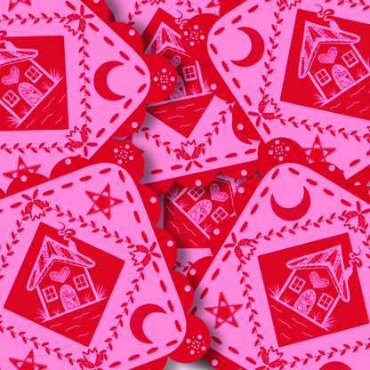 the pink house on the left | Vinyl Sticker