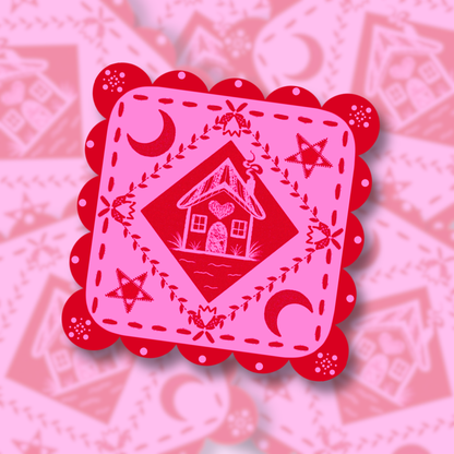 the pink house on the left | Vinyl Sticker