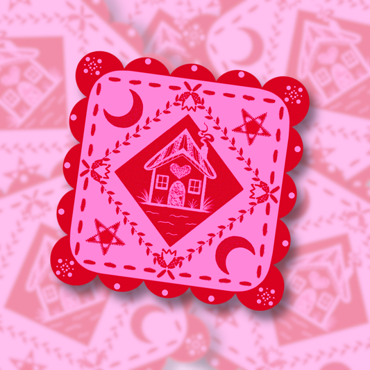 the pink house on the left | Vinyl Sticker