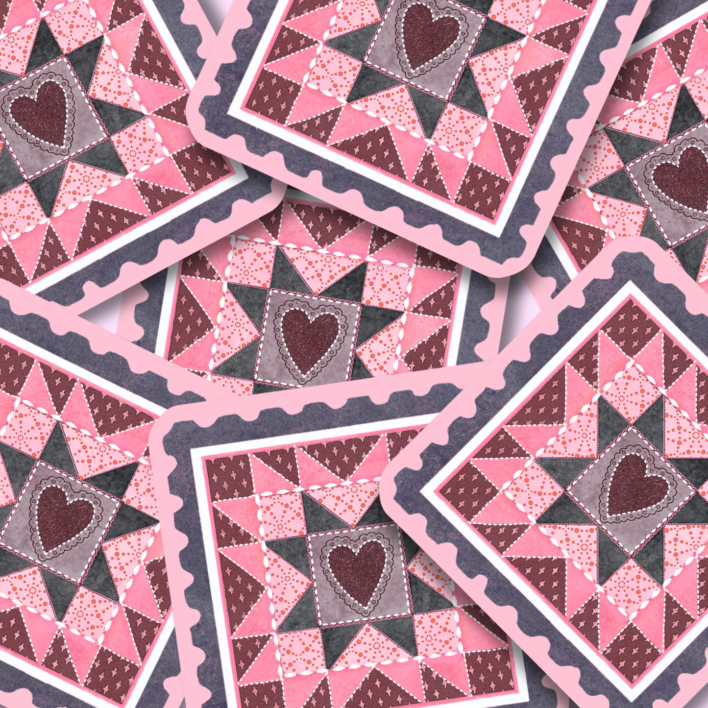 denim & dusty rose sawtooth quilt block | Vinyl Sticker