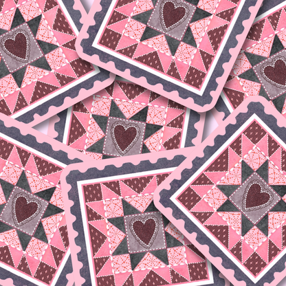 denim & dusty rose sawtooth quilt block | Vinyl Sticker