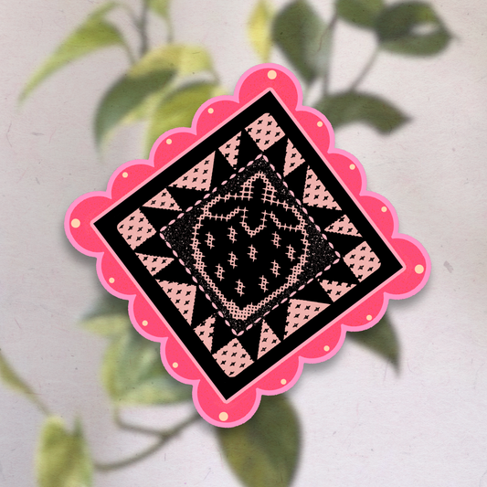 Strawberry cross stitch block | Vinyl Sticker