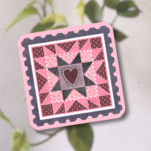 denim & dusty rose sawtooth quilt block | Vinyl Sticker